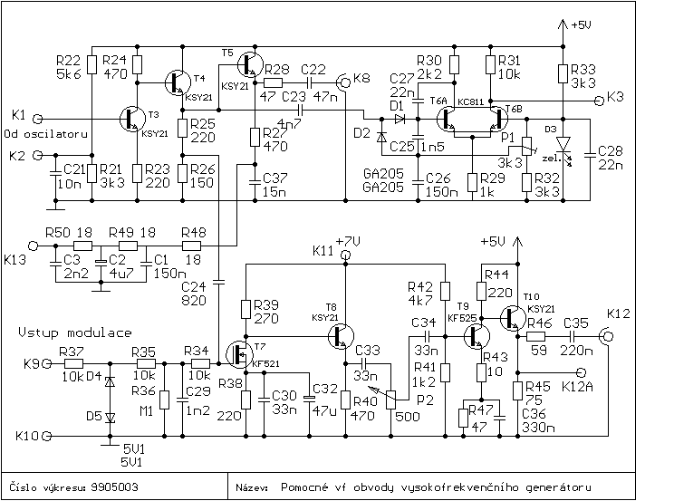 obr. 9905003: Schéma oddělovačů, modulátoru a stabilizátoru ampitudy